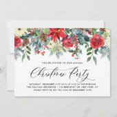 ウォーターカラークリスマスフローラガーランドホリデーパーティー 招待状 (正面)