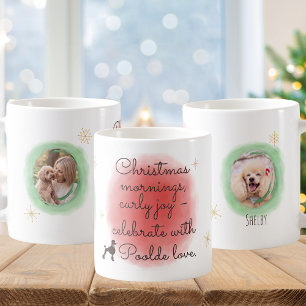 ウォーターカラークリスマスプードル - 個人名入りホリデー コーヒーマグカップ