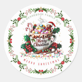 ウォーターカラークリスマスホリデーお祭りマグキャンディー ラウンドシール