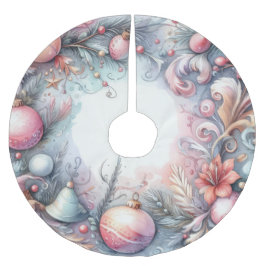 ウォーターカラークリスマスホリデーデザイン ブラッシュドポリエステルツリースカート