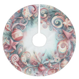 ウォーターカラークリスマスホリデーデザイン ブラッシュドポリエステルツリースカート