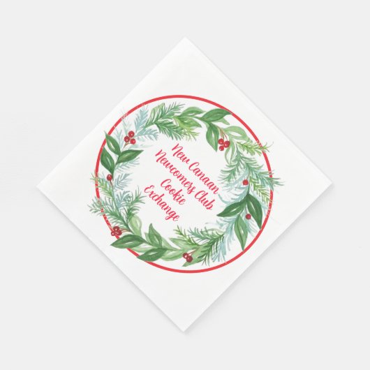 ウォーターカラークリスマスホリデーリースカスタム スタンダードランチョンナプキン (角)