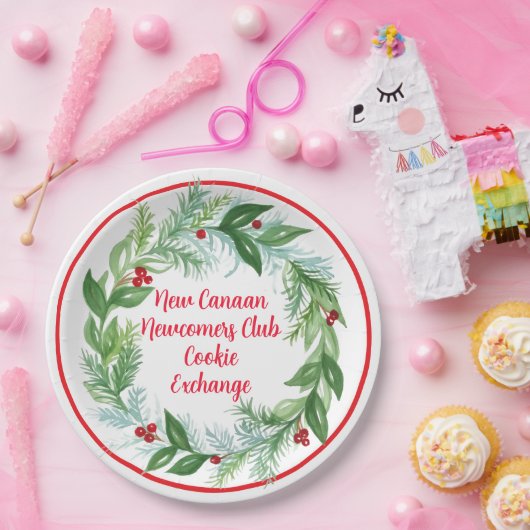 ウォーターカラークリスマスホリデーリースカスタム ペーパープレート (パーティー)