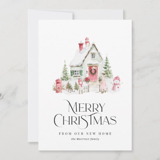 ウォーターカラークリスマスホリデー引越しのご案内 シーズンカード (正面)