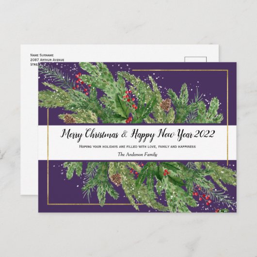 ウォーターカラークリスマスホリデー&2022年新年発注 ポストカード (正面/裏面)