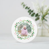 ウォーターカラークリスマスホリーリースフォトカード シーズンカード (スタンド正面)