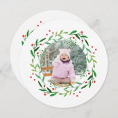 ウォーターカラークリスマスホリーリースフォトカード シーズンカード (正面/裏面)