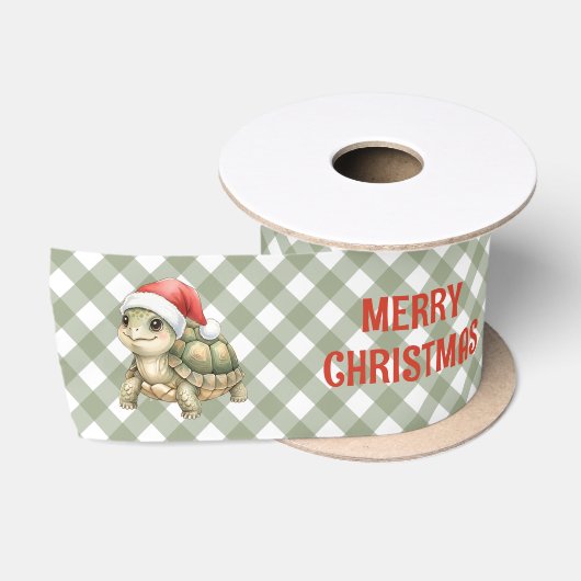 ウォーターカラークリスマスリクガメサンタ帽子 サテンリボン (リール)