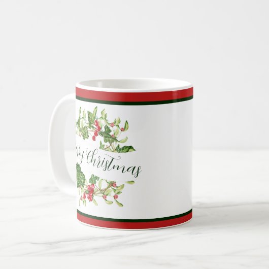 ウォーターカラークリスマスリースカスタムホリデイ コーヒーマグカップ (正面左)