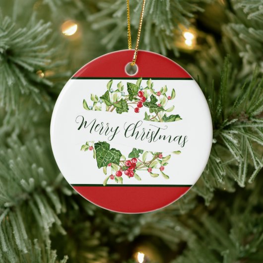 ウォーターカラークリスマスリースカスタムホリデイ セラミックオーナメント (ツリー)