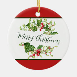 ウォーターカラークリスマスリースカスタムホリデイ セラミックオーナメント