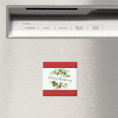 ウォーターカラークリスマスリースカスタムホリデイ マグネット (インサイチュ (食洗機))