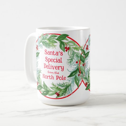 ウォーターカラークリスマスリースサンタ北極 コーヒーマグカップ (正面左)