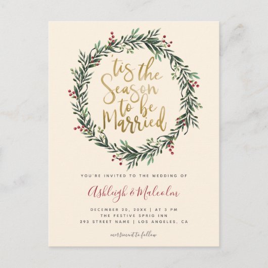 ウォーターカラークリスマスリースティスザシ結婚ーズンズ シーズンポストカード (正面)