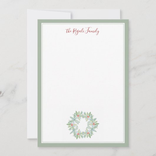 ウォーターカラークリスマスリースノートカード ノートカード (正面)