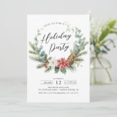 ウォーターカラークリスマスリースホリデーパーティー 招待状 (スタンド正面)