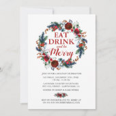 ウォーターカラークリスマスリースホリデーパーティー 招待状 (正面)