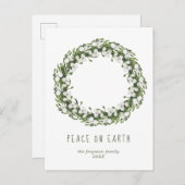 ウォーターカラークリスマスリースホリデー シーズンポストカード (正面/裏面)