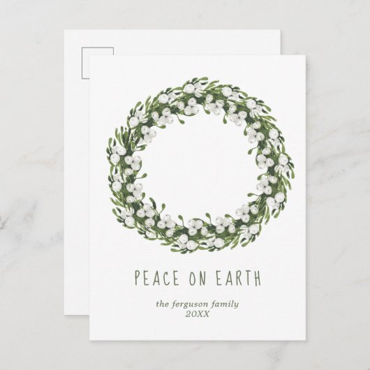 ウォーターカラークリスマスリースホリデー シーズンポストカード (正面/裏面)