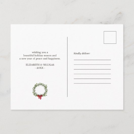 ウォーターカラークリスマスリースホリデー シーズンポストカード (裏面)