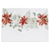 ウォーターカラークリスマスレッドポインセティアスグリーンリー ラージペーパーバッグ (正面)