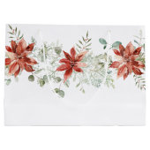 ウォーターカラークリスマスレッドポインセティアスグリーンリー ラージペーパーバッグ (裏面)