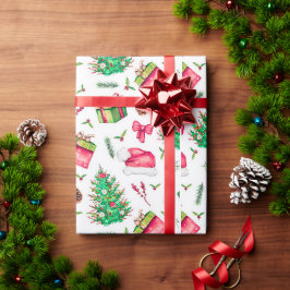 ウォーターカラークリスマス包装紙 ラッピングペーパー