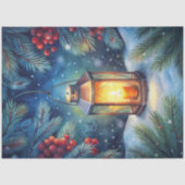 ウォーターカラークリスマス包装紙 田舎風の赤と緑 薄葉紙 (正面)