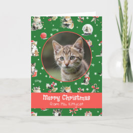 ウォーターカラークリスマス猫のカスタムフォト シーズンカード