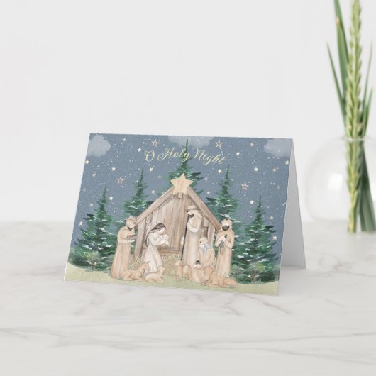 ウォーターカラークリスマス降誕の場面 シーズンカード (正面)