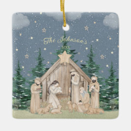 ウォーターカラークリスマス降誕の場面 セラミックオーナメント