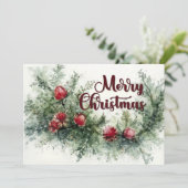 ウォーターカラークリスマス フローラル スプレー 赤+緑 カード (スタンド正面)