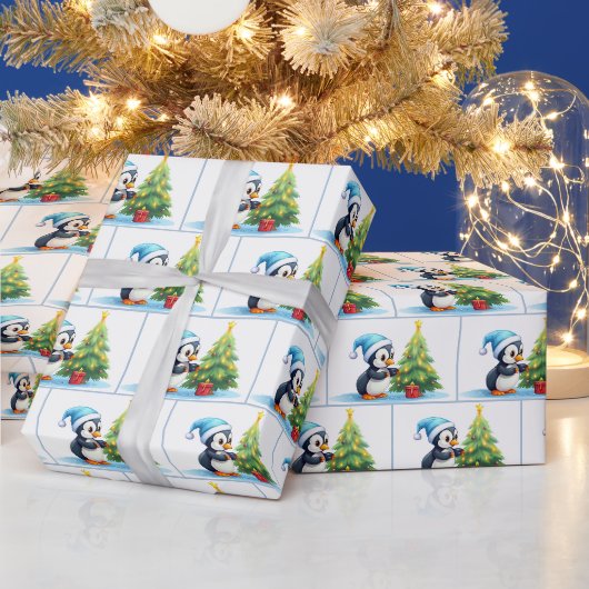 ウォーターカラークリスマス ペンギン ラッピングペーパー (クリスマス)
