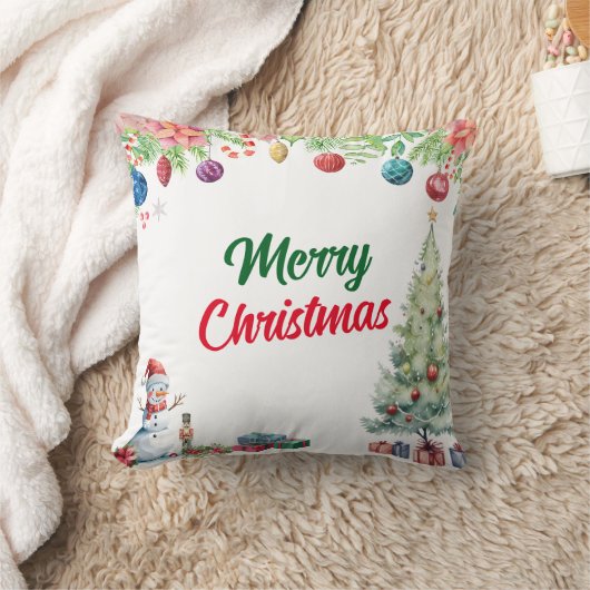 ウォーターカラークリスマス ホリデー クッション (ブランケット)