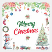 ウォーターカラークリスマス ホリデー スクエアシール (正面)