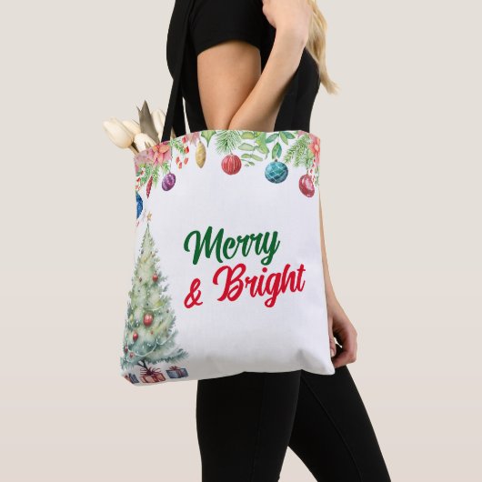 ウォーターカラークリスマス ホリデー トートバッグ (クローズアップ)