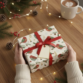 ウォーターカラークリスマス・ロビン包装紙 ラッピングペーパー