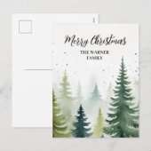 ウォーターカラークリスマス 森の木々 雪の冬 シーズンポストカード (正面/裏面)