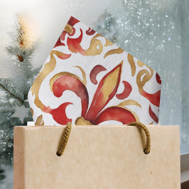 ウォーターカラークリスマス 赤と金色の花 薄葉紙