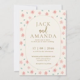ウォーターカラークリームオーバルフローラ結婚式招待状 招待状