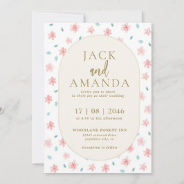 ウォーターカラークリームオーバルフローラ結婚式招待状 招待状
