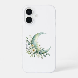 ウォーターカラークレセントムーンとワイルドフラワー iPhone 16 16ケース