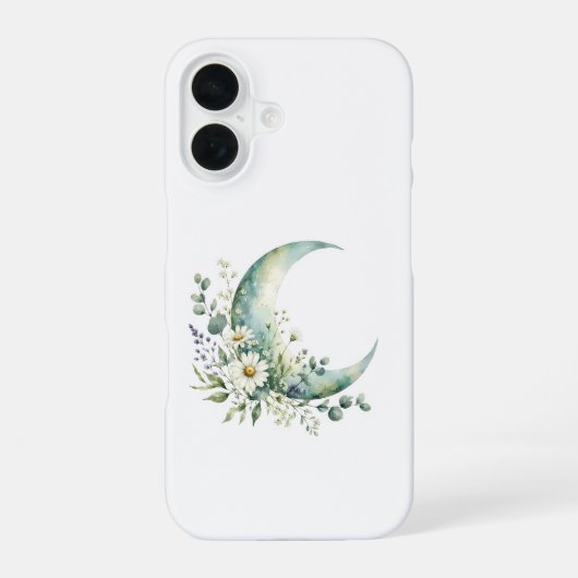 ウォーターカラークレセントムーンとワイルドフラワー iPhone 16 16ケース (裏面)