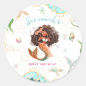 ウォーターカラーグリッターマーメイドの誕生日 ラウンドシール (正面)