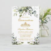 ウォーターカラーグリーナリーセージ緑キンセアニラ金ゴールド 招待状 (スタンド正面)