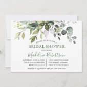 ウォーターカラーグリーナリーセージ緑ブライダルシャワー 招待状 (正面)