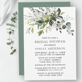 ウォーターカラーグリーナリーセージ緑ブライダルシャワー 招待状