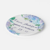 ウォーターカラーグリーナリーブルーアジサイブライダルルンチョン ペーパープレート (アングル)