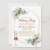 ウォーターカラーグリーナリーベリーベリーホリデイ金ゴールドレッド 招待状 (正面)