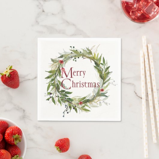 ウォーターカラーグリーナリーホリデイリース スタンダードカクテルナプキン (インサイチュ)